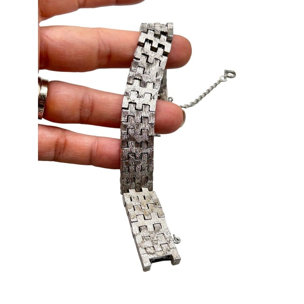 Vintage Bracelet Strung On Chain Brushed Silver Tone Sliding Links Signed with S